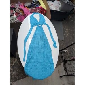Crochet Cover Up Halter Dress Ring Detail Beach Summer‎ Blue Size Unknown